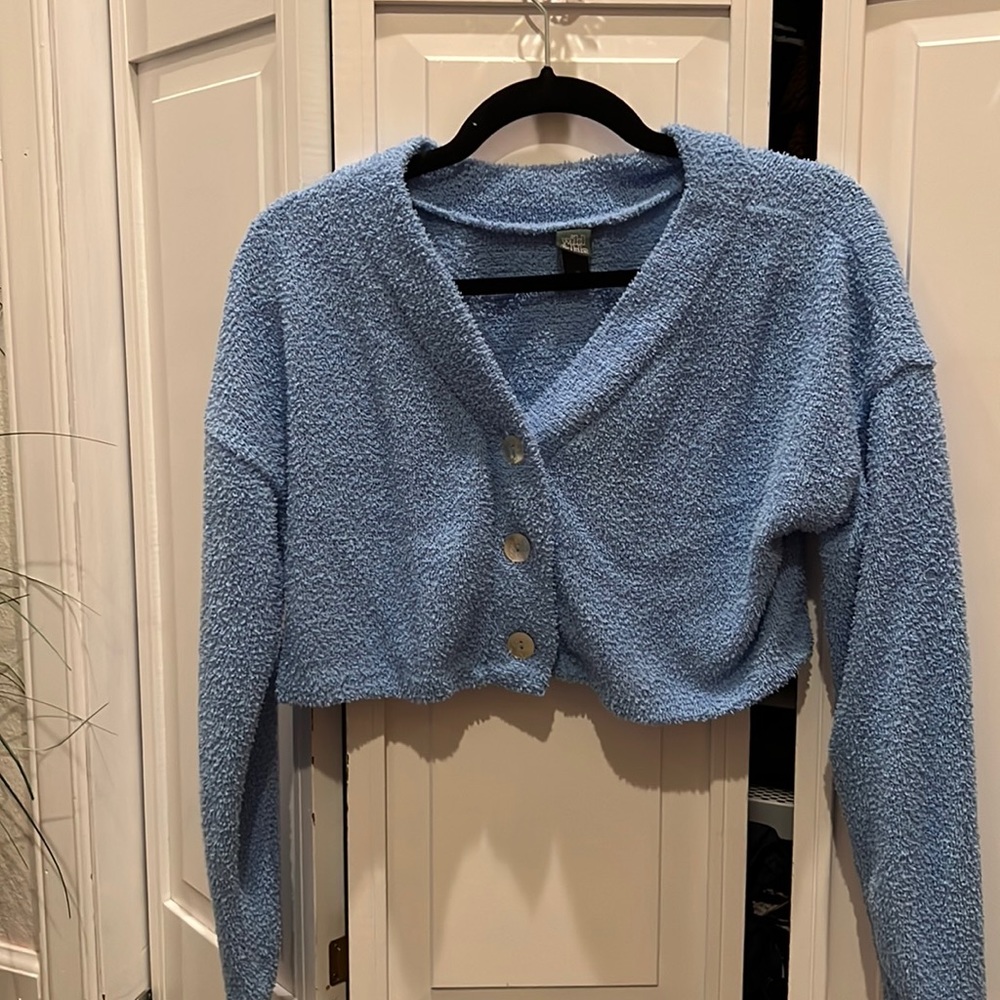 Cropped Blue Button Down Sweater